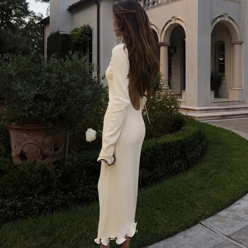 Slim Fit Backless Maxi Dress – Casual Knitted Party Look for Women