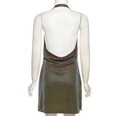 Backless Halter Midi Dress – Silk Bodycon Split Party Style