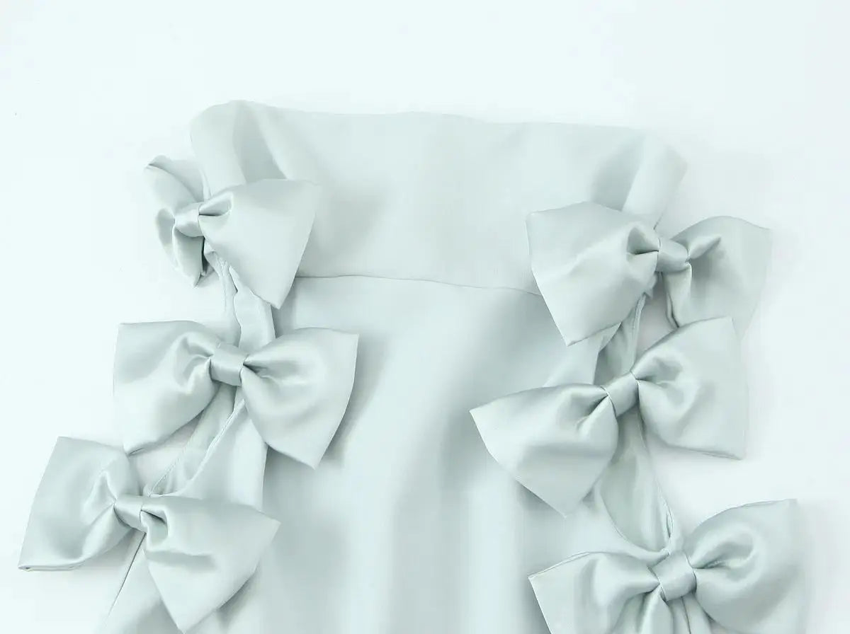 Off-Shoulder Hollow-Out Bow Midi Dress – Summer Party Style