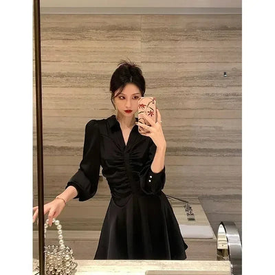 Elegant Long Sleeve Midi Dress – Korean Party Style