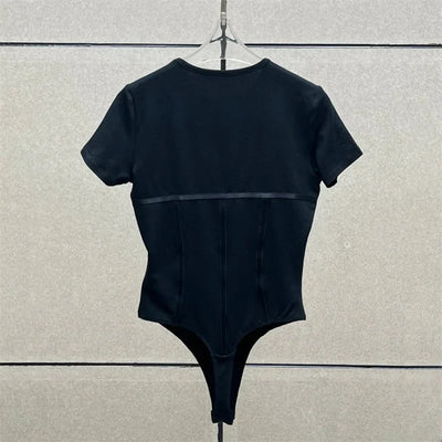 Cotton Knit Bodysuit – Slim Fit Round Neck Tee