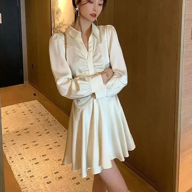 Elegant Long Sleeve Midi Dress – Korean Party Style