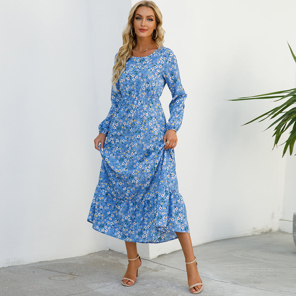 Bohemian Floral Maxi Dress – High Waist Chiffon Look