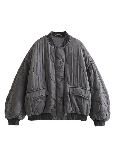 Quilted Grey Cotton Casual Jacket