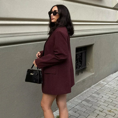 Burgundy Long Blazer – Women’s Formal Jacket