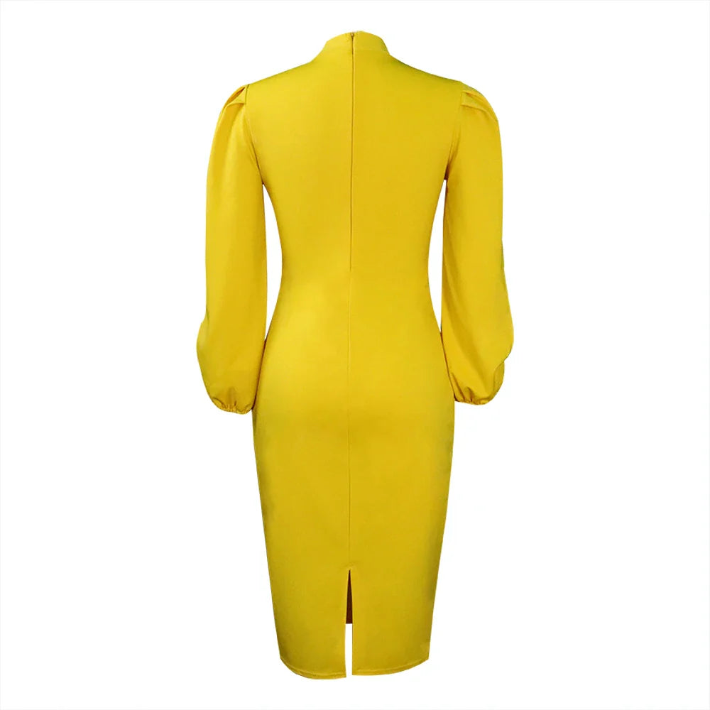 Formal Sheath Midi Dress – African O-Neck Business Style