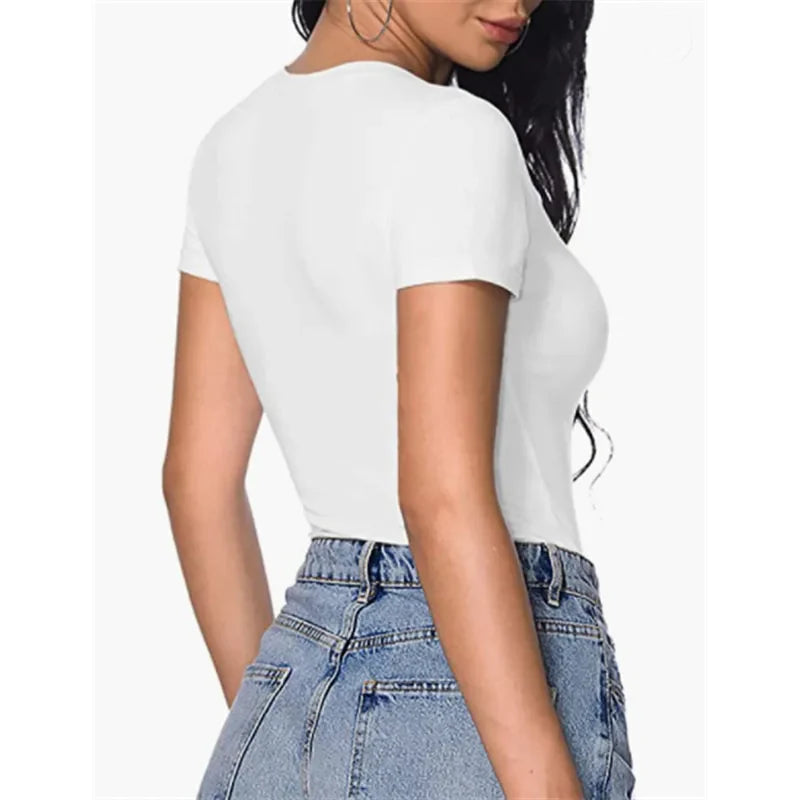 V-Neck Bodysuit – Sexy Short Sleeve Slim Fit