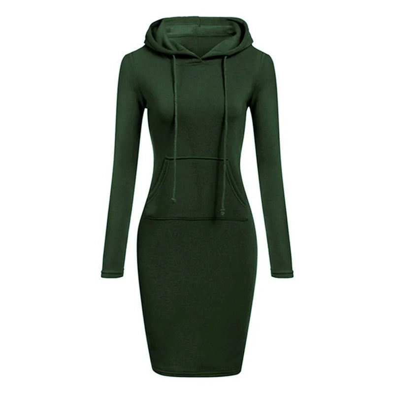 Hooded Sweatshirt Dress – Casual Pocket Mini Style