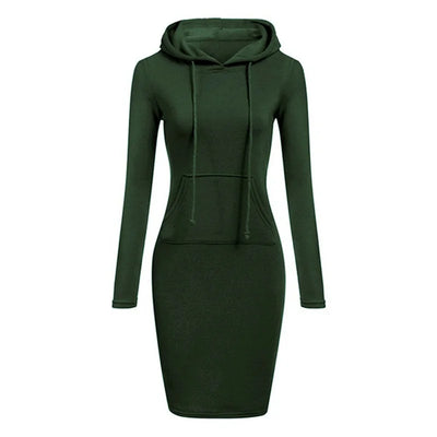 Hooded Sweatshirt Dress – Casual Pocket Mini Style