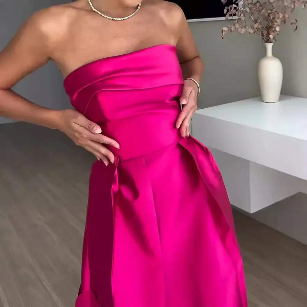 Satin Tube Bodycon Dress – High Waist Splice Evening Style
