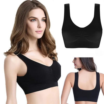 Seamless Ribbed Sports Bra – Black Yoga Crop Top