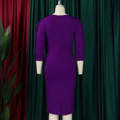Elegant Sheath Midi Dress – O-Neck Bodycon Office Style
