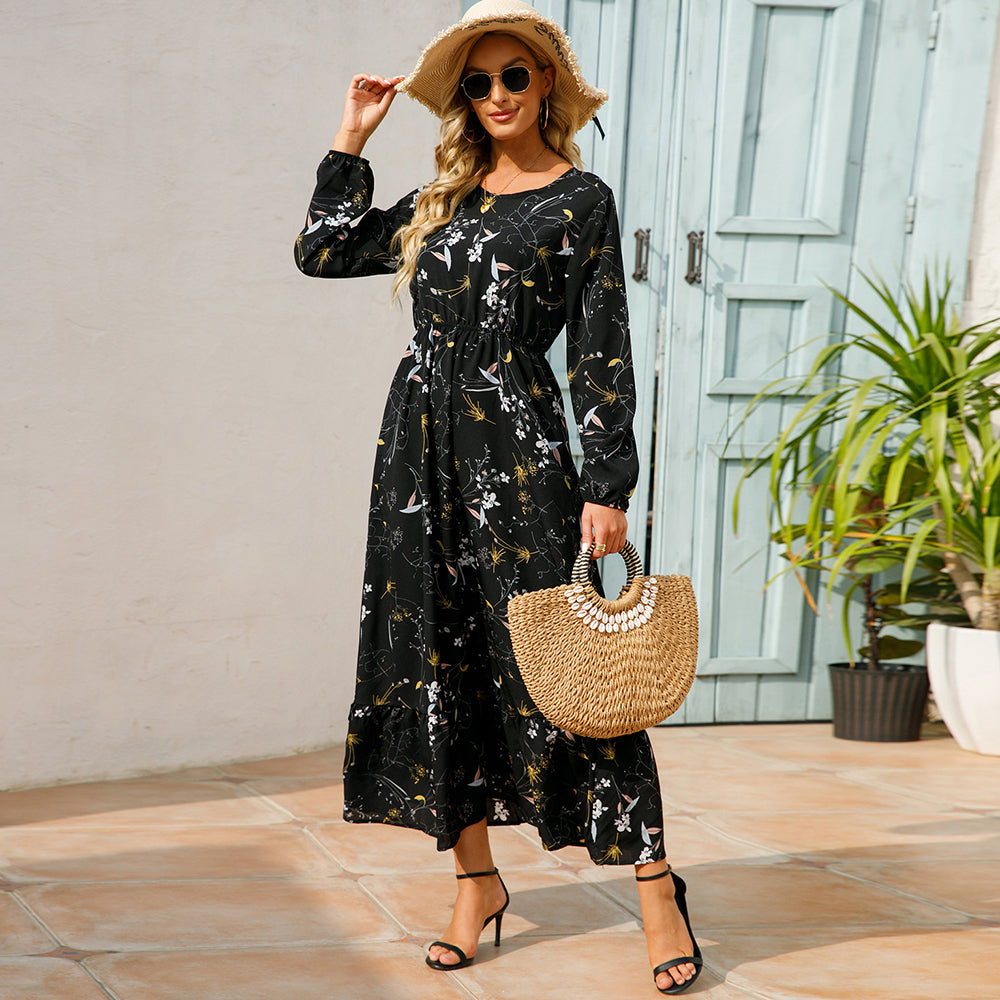 Bohemian Floral Maxi Dress – High Waist Chiffon Look