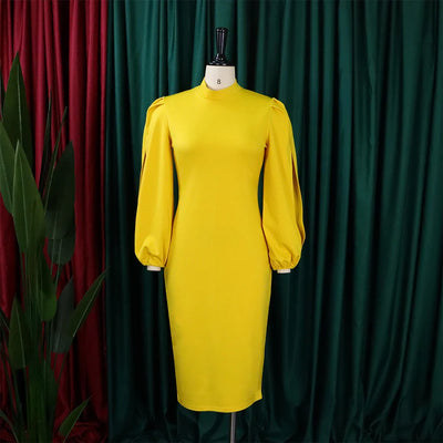Formal Sheath Midi Dress – African O-Neck Business Style