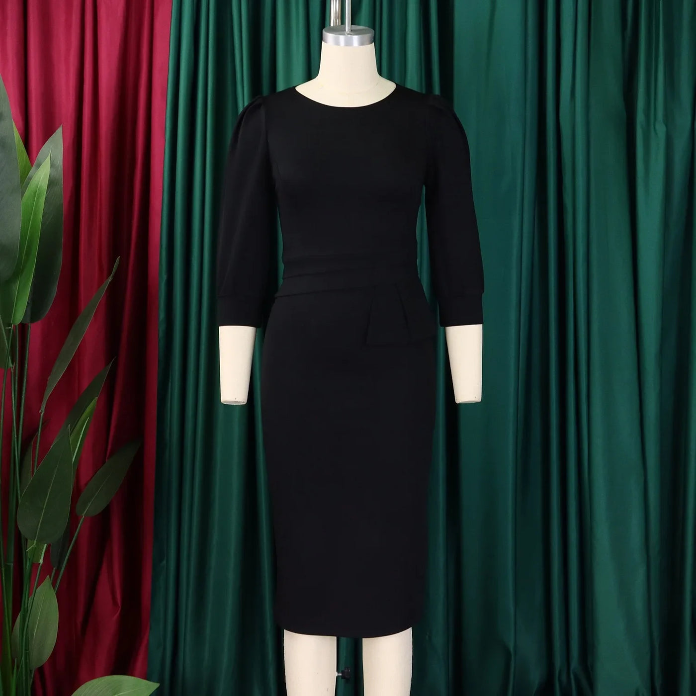 Elegant Sheath Midi Dress – O-Neck Bodycon Office Style