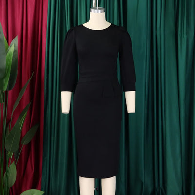Elegant Sheath Midi Dress – O-Neck Bodycon Office Style