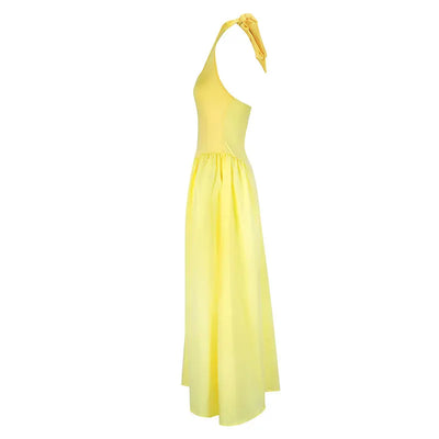 Backless Halter Maxi Dress – Solid Color V-Neck Slim Fit for Summer