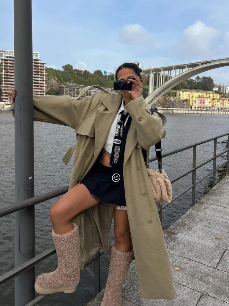 Wool Blend Coat – Elegant Belted Winter Wear