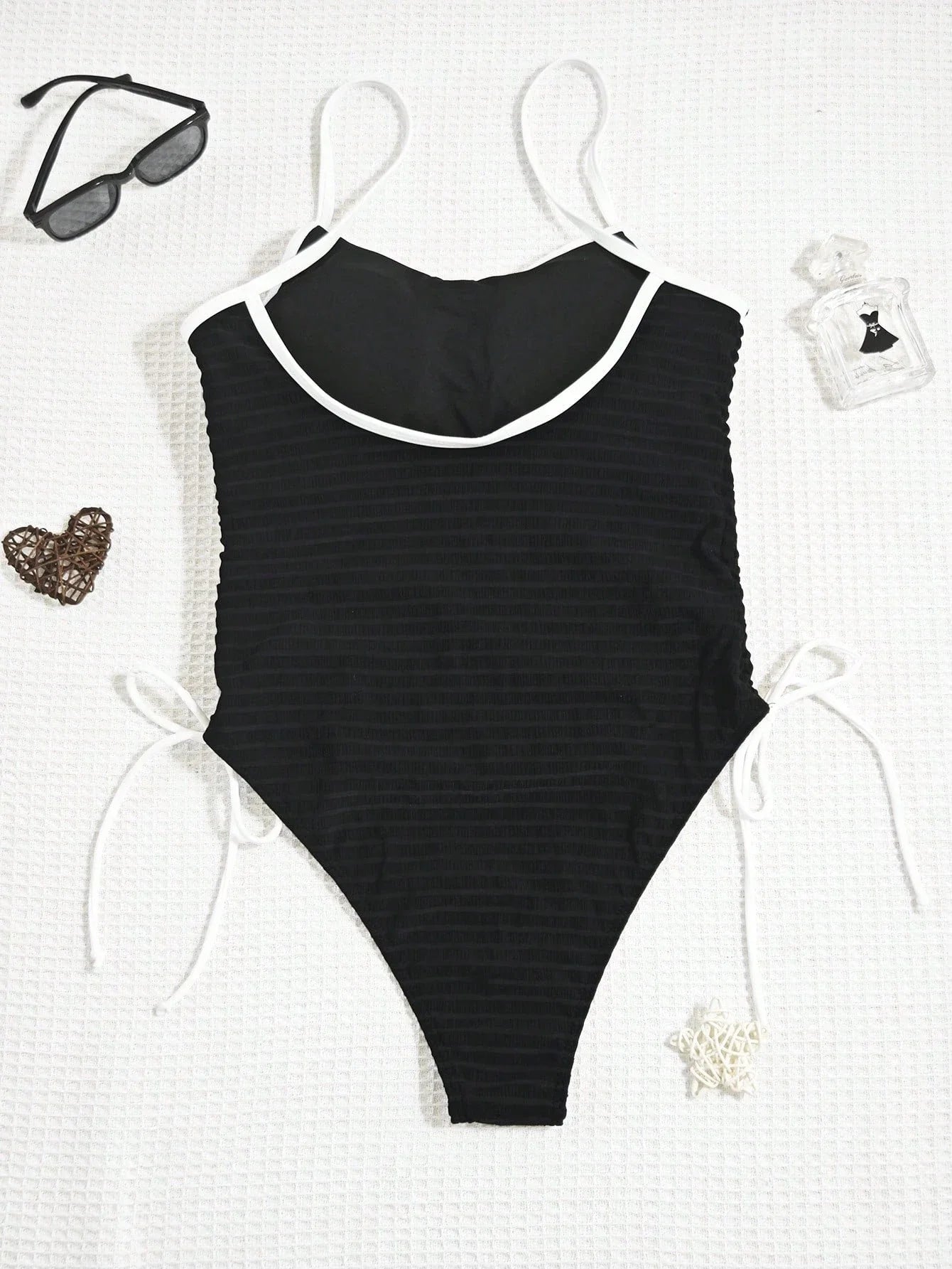 Black One-Piece Swimsuit – Tummy Control & Backless Tie
