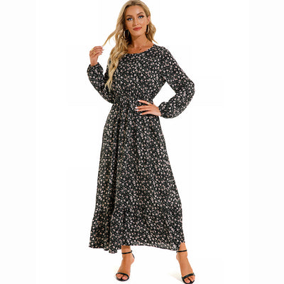 Bohemian Floral Maxi Dress – High Waist Chiffon Look