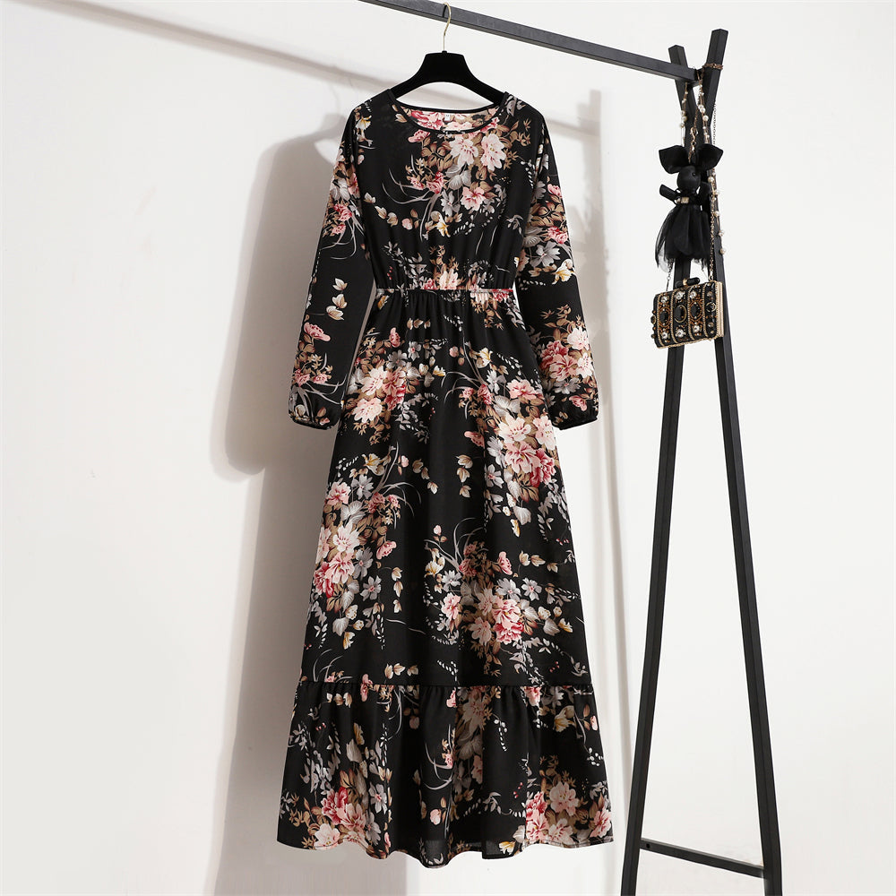 Bohemian Floral Maxi Dress – High Waist Chiffon Look
