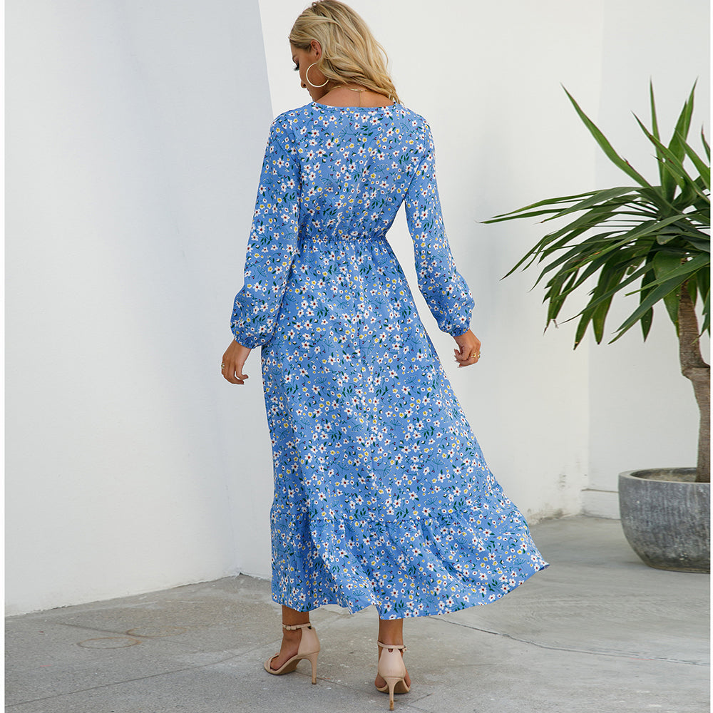 Bohemian Floral Maxi Dress – High Waist Chiffon Look