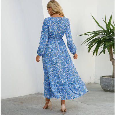 Bohemian Floral Maxi Dress – High Waist Chiffon Look