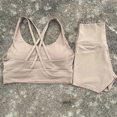 2-Piece Workout Set – Cross Back Bra & High Waist Shorts