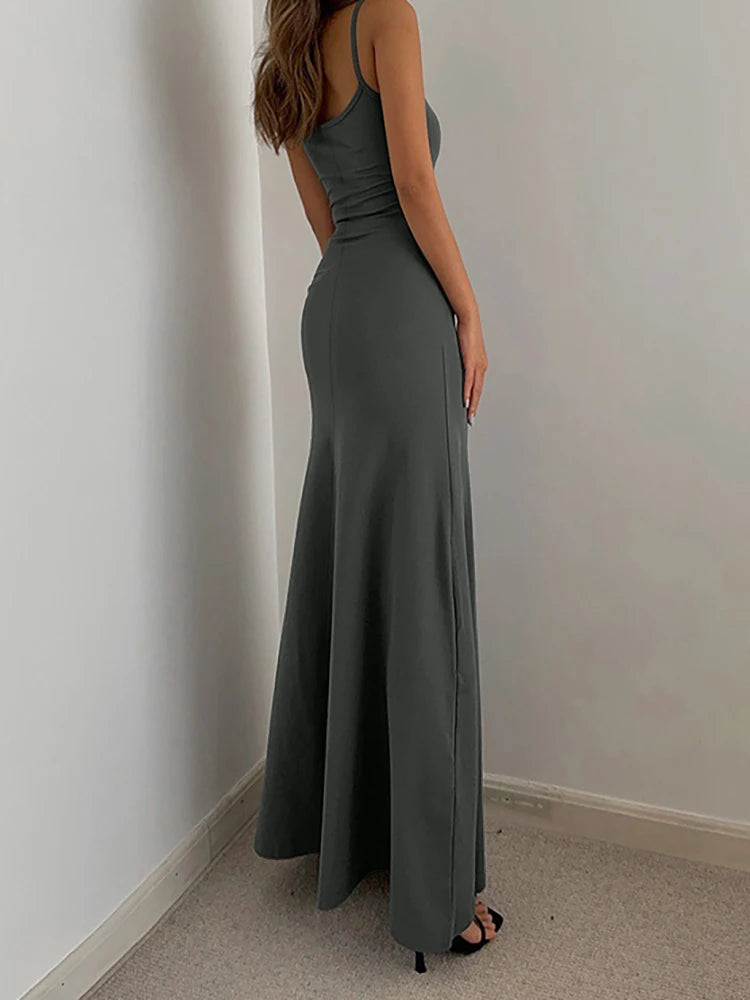 Suspender Long Backless Slim Dress