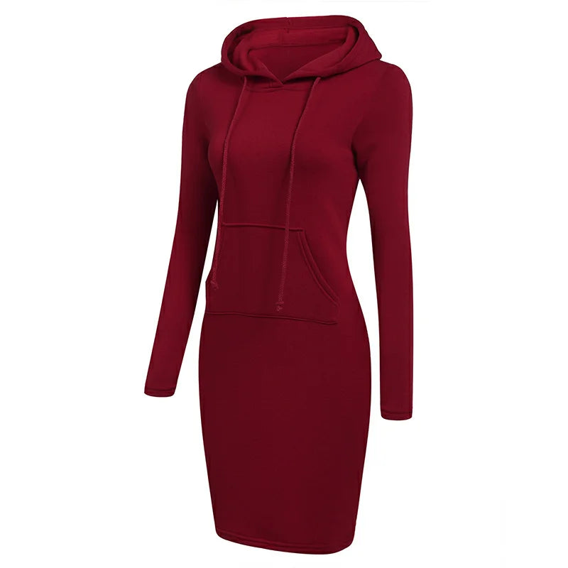Hooded Sweatshirt Dress – Casual Pocket Mini Style