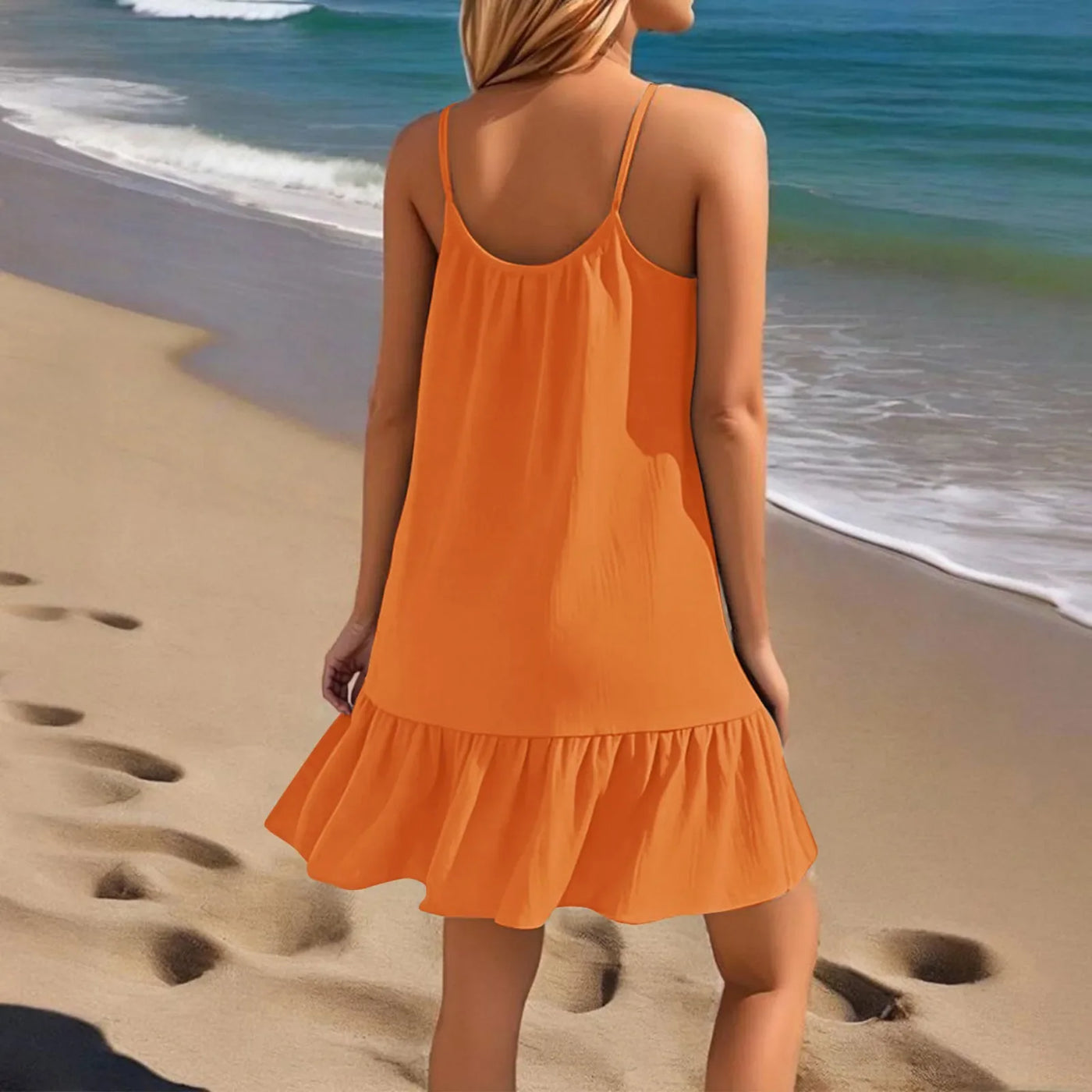Spaghetti Strap Ruffle Dress – Sleeveless Beach Look