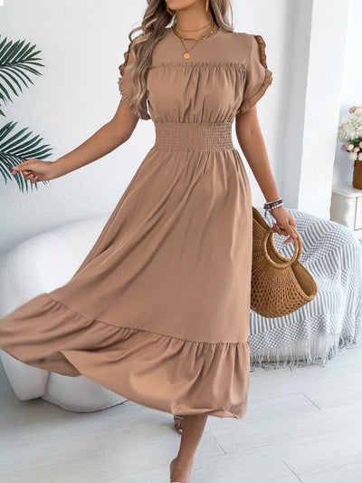 Ruffle Maxi Dress – Cinched Waist Elegant Spring Look