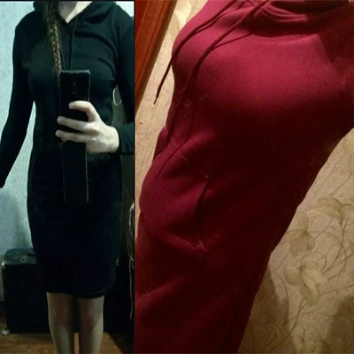Hooded Sweatshirt Dress – Casual Pocket Mini Style