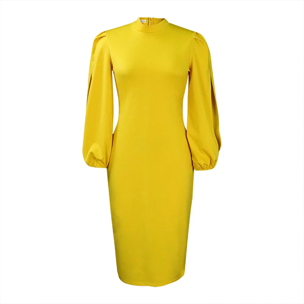 Formal Sheath Midi Dress – African O-Neck Business Style