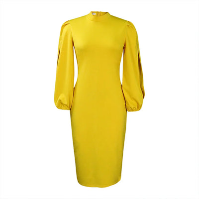 Formal Sheath Midi Dress – African O-Neck Business Style