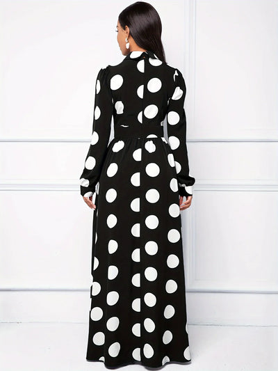 Polka Dot Maxi Dress – Elegant Bow Tie Casual Style