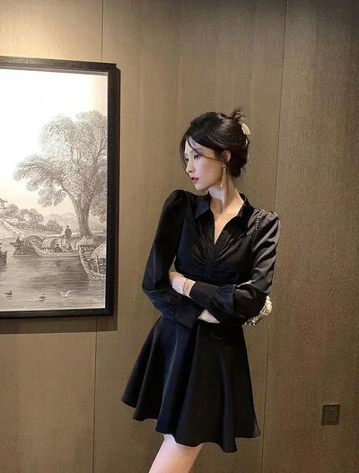 Elegant Long Sleeve Midi Dress – Korean Party Style