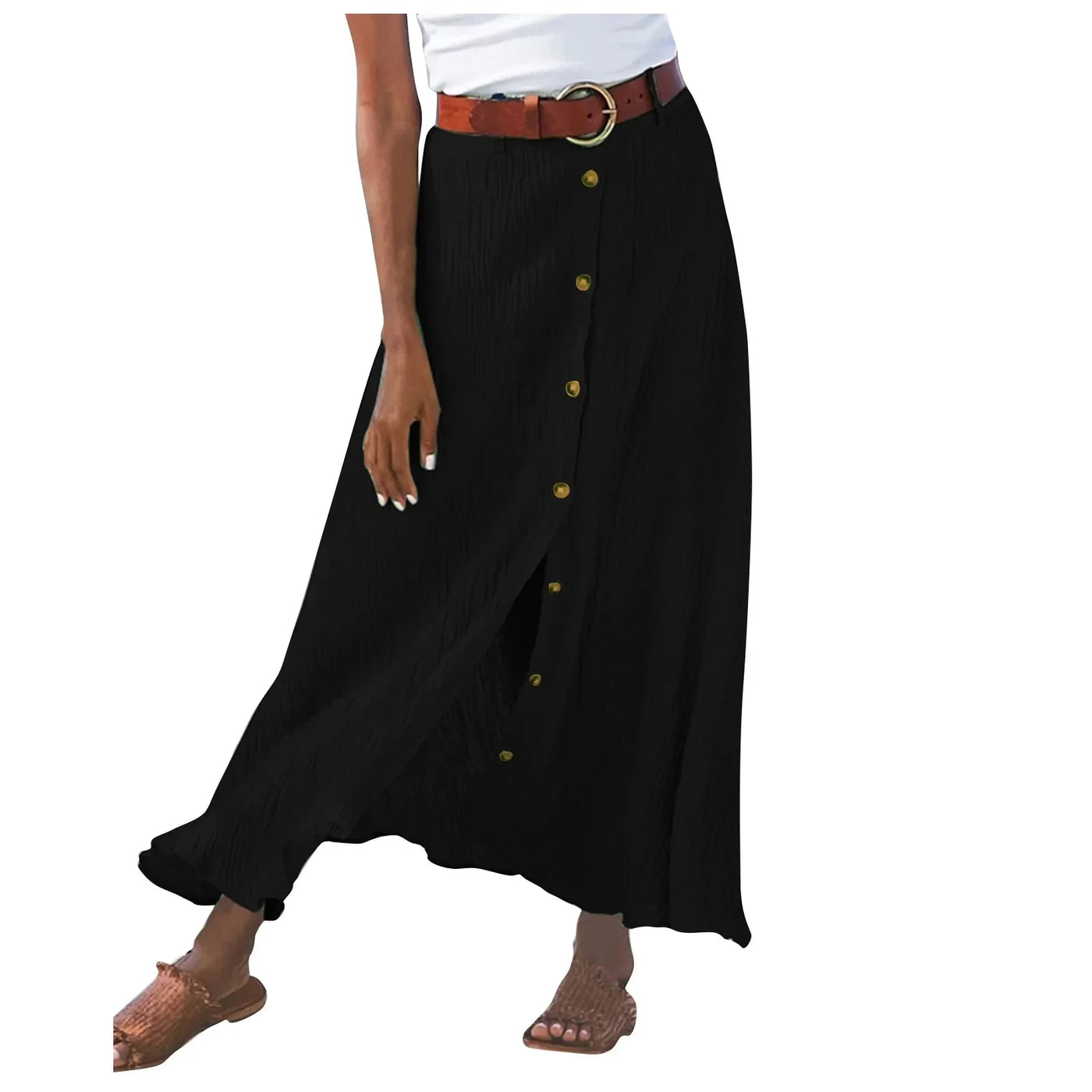 Boho High Waist Button Midi Skirt – Daily & Beach Wear