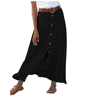 Boho High Waist Button Midi Skirt – Daily & Beach Wear