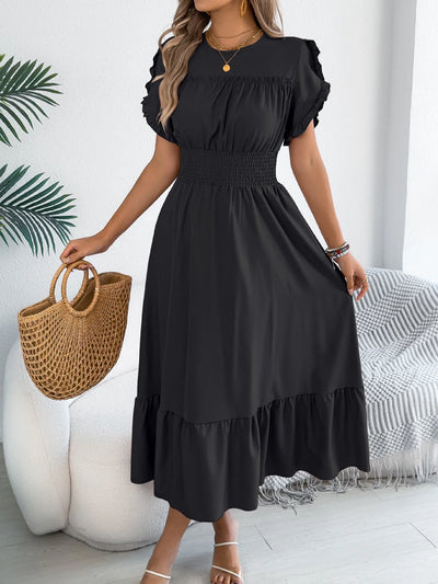 Ruffle Maxi Dress – Cinched Waist Elegant Spring Look