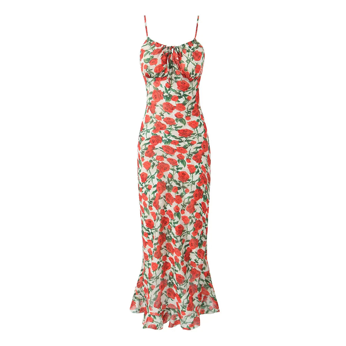 Vintage Floral Bodycon Midi Dress – Black Tie Front (Summer 2025)