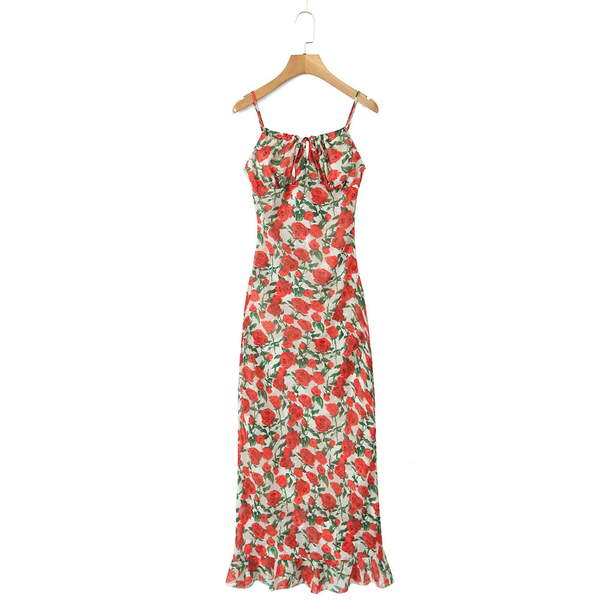 Vintage Floral Bodycon Midi Dress – Black Tie Front (Summer 2025)