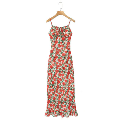 Vintage Floral Bodycon Midi Dress – Black Tie Front (Summer 2025)