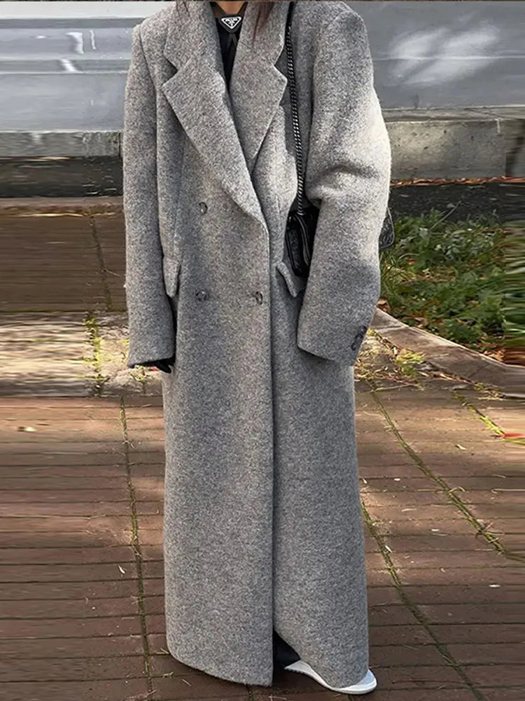 Turn Down Grey Collar Coat