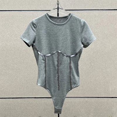 Cotton Knit Bodysuit – Slim Fit Round Neck Tee