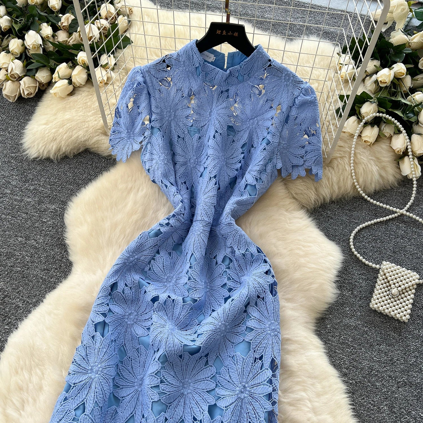 Slim Fit Lace Maxi Dress – French Hollow Out Style