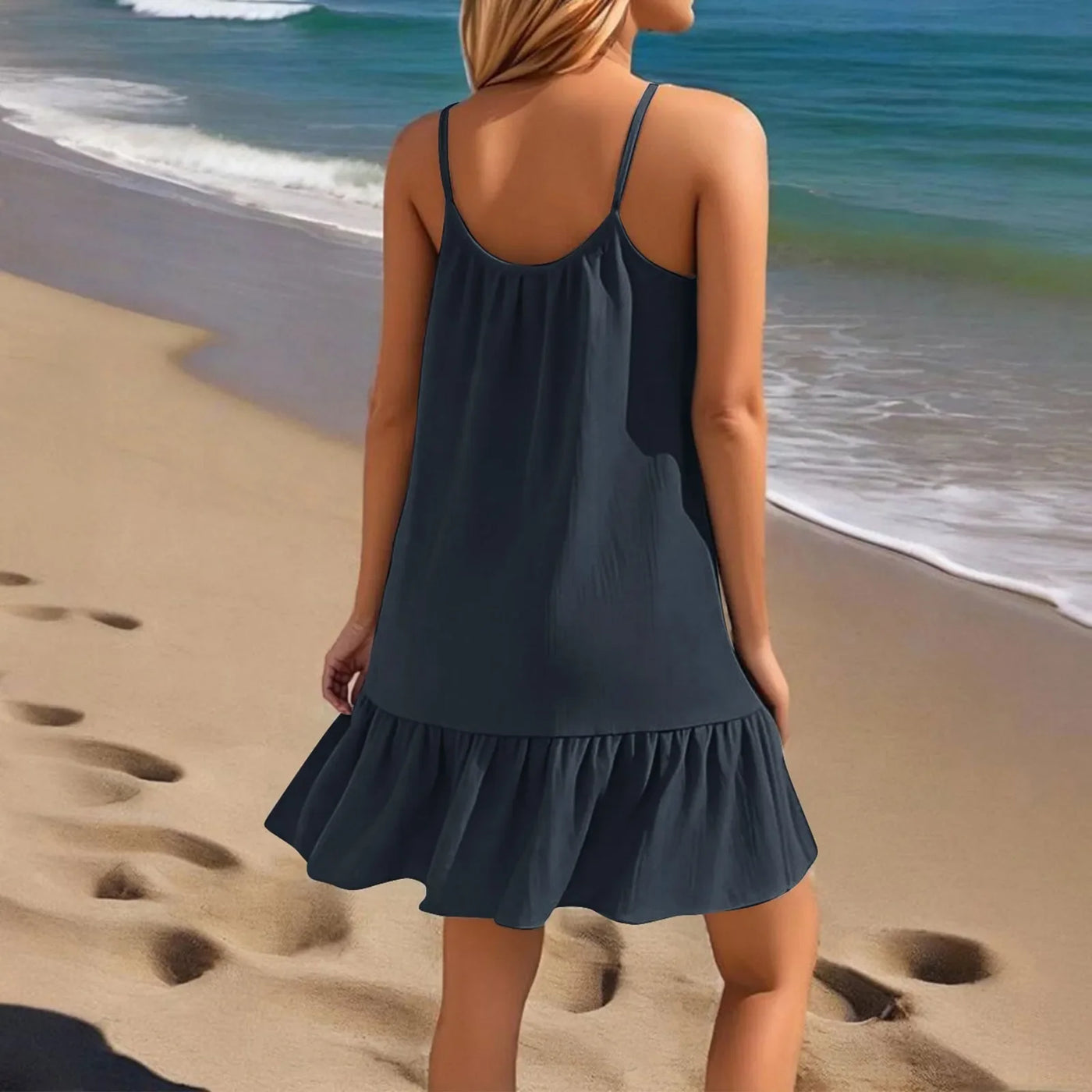 Spaghetti Strap Ruffle Dress – Sleeveless Beach Look