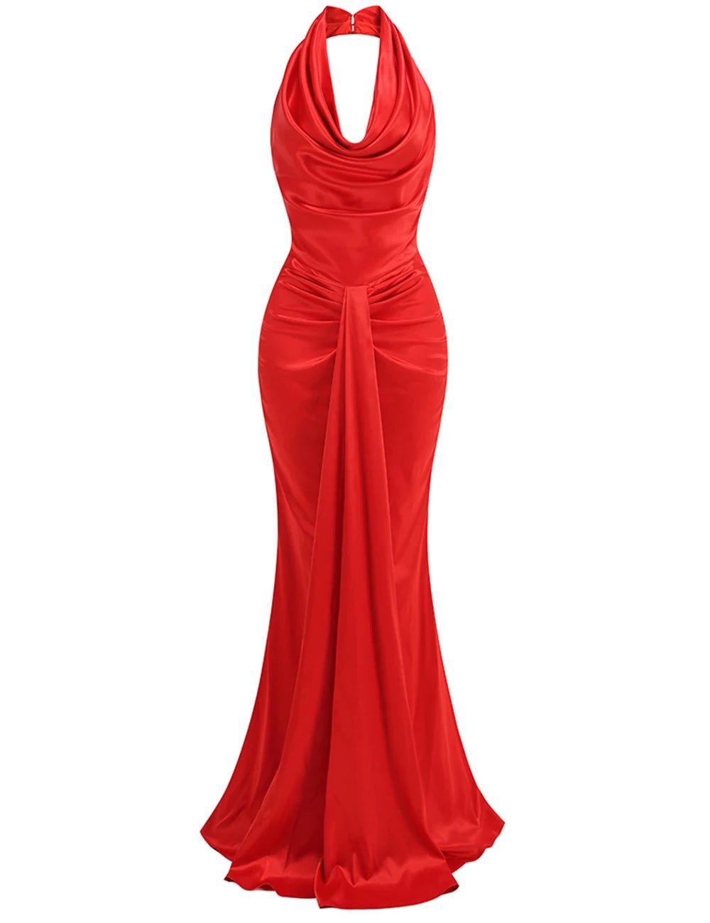 Red Sleeveless Halter Maxi Long Dress