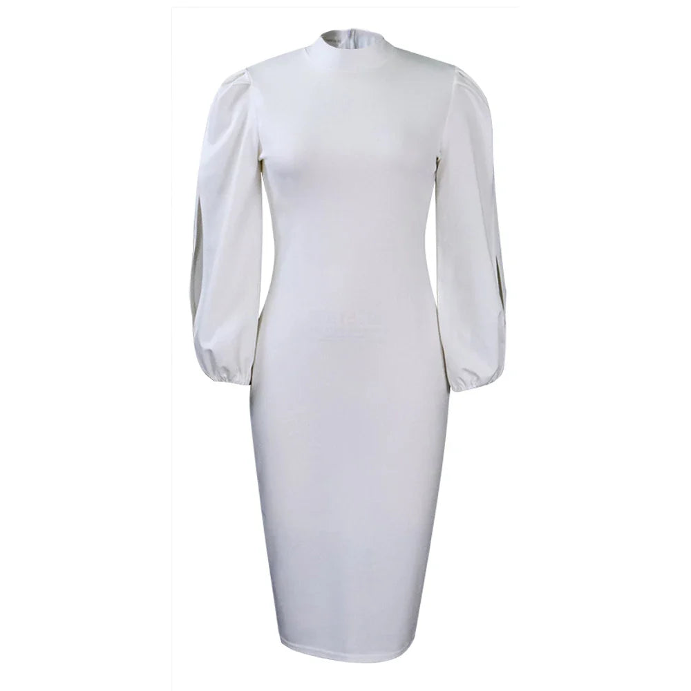 Formal Sheath Midi Dress – African O-Neck Business Style