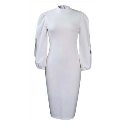 Formal Sheath Midi Dress – African O-Neck Business Style